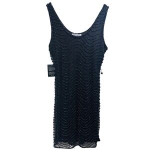 NWOT‎ VTG Prelude 90's Black Dark Purple Shift Beaded Cocktail Heavy Dress Sz 8
